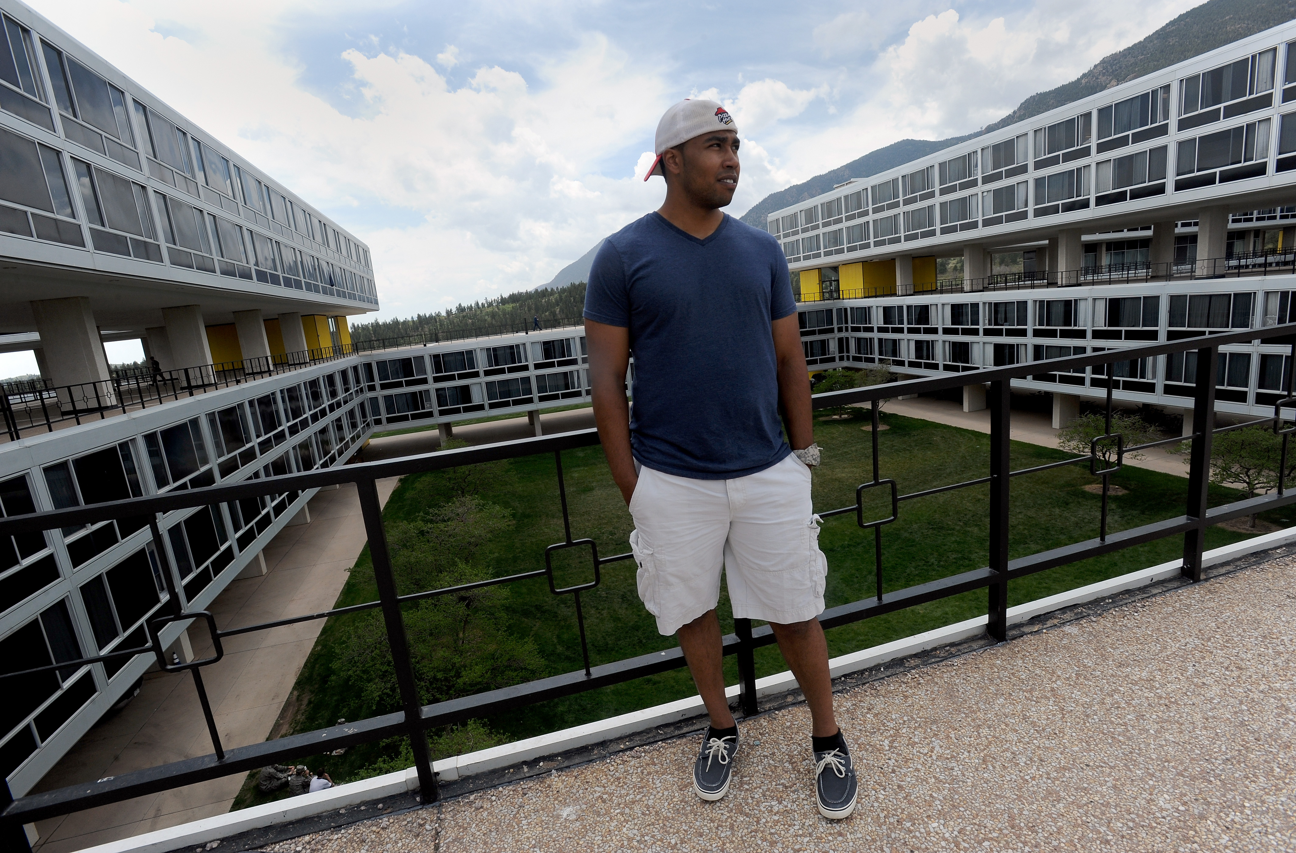 Former Air Force Cadet Eric Thomas stands outside the cadet dorms in May, a month after he was expelled from the Air Force Academy. (The Gazette, Christian Murdock)